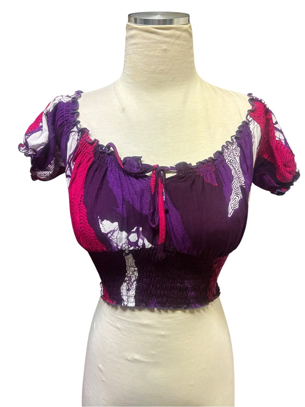 Vintage art gecko purple boho crop top Size S/M